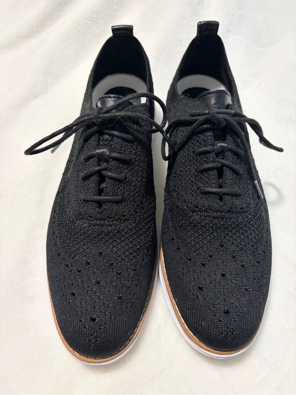 Cole Haan Black Knit Lace-Up Sneakers with Brown Trim